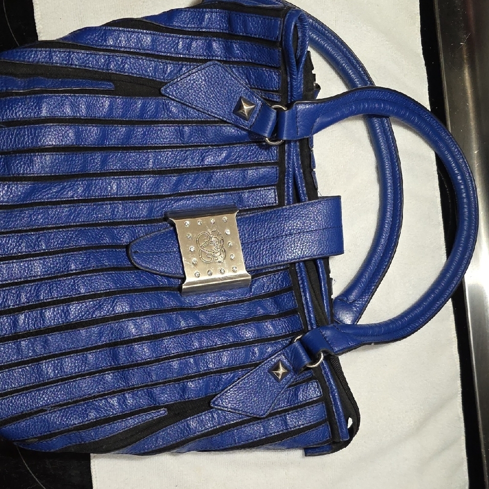 SHARIF Blue Leather Tote Bag